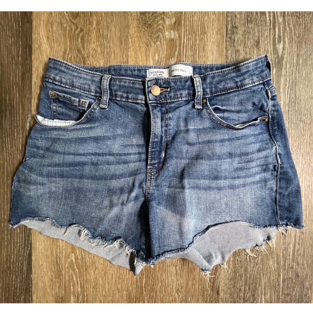 Signature by Levi Strauss High Rise Shorts Womens 8 Blue Denim Raw Hem Cutoff